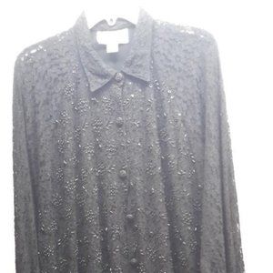 GORGEOUS CHRISTINA BLACK BEADED & LACE LONG SLEEVES PLUS SZ 3X LINED